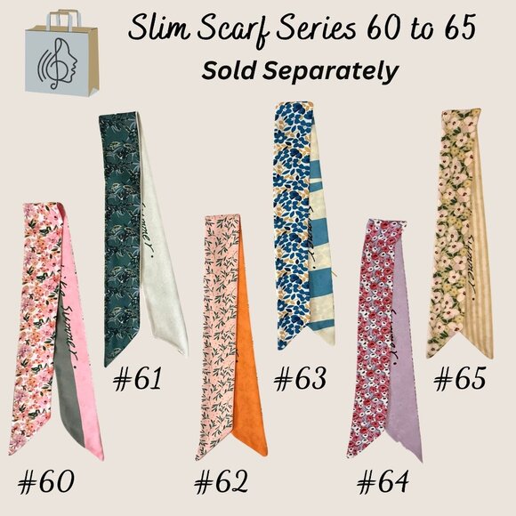 Slim Scarf Coral Olive Green Leaf 34in Two Sided Boho Artistic Retro No62 - Picture 7 of 14